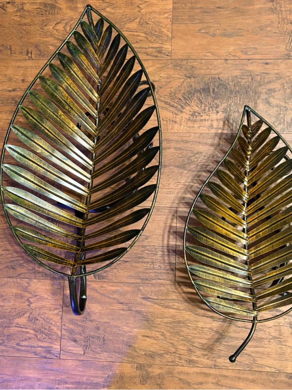 25’ Wrought iron palm leaf fruit basket 7’pedestal brushed bronze kitchen decor